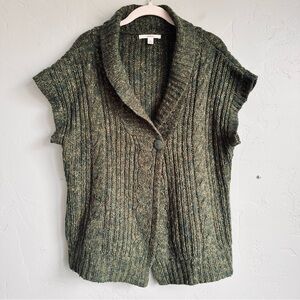 Merona Women’s Green Cable Knit Short Sleeve Sweater XL EUC Wool Blend Cottage